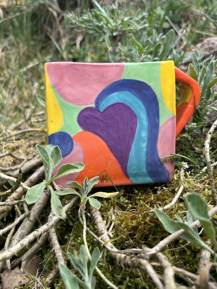 Tasse rectangulaire artisanal multicolore graphique – Image 2